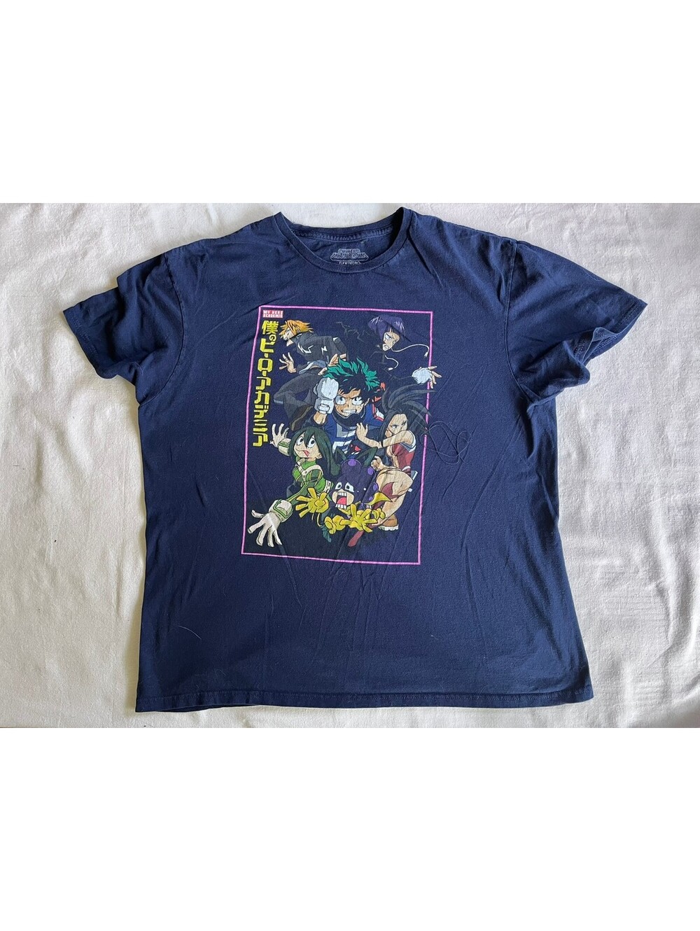 Navy Blue Anime Graphic T-Shirt with Japanese Text